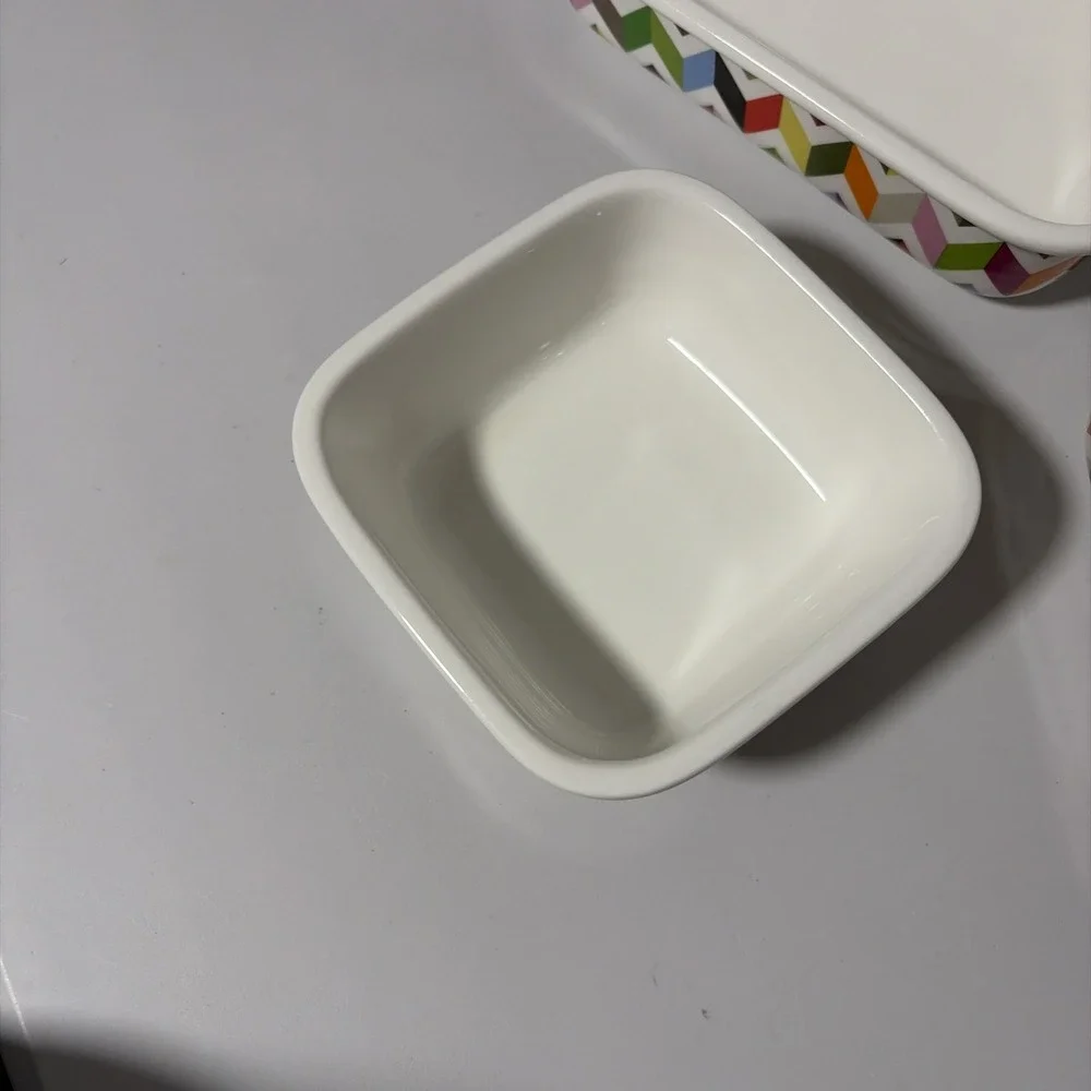 French Bull Rainbow Geometrical Ceramic Rectangular 3 Bowl Set